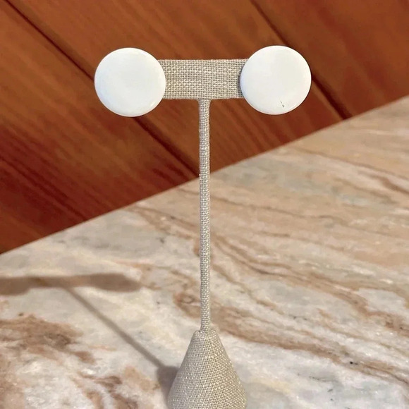 White Enamel Button Style Pierced Stud Statement Earrings by Park Lane Jewelry - Picture 1 of 5